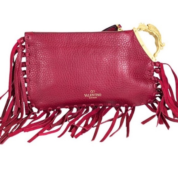 Valentino Handbags - Valentino fringed red clutch